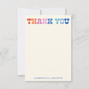 Personalised Colourful Trendy Western Typography  Thank You Card