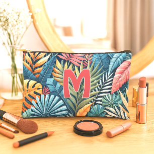 Personalised Colourful Tropical Leaves Art Pattern Accessory Pouch