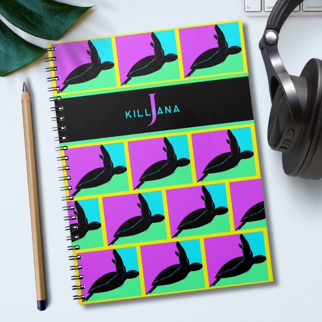 Personalised Colourful Tropical Sea Turtle Monogra Notebook (Creator Uploaded)