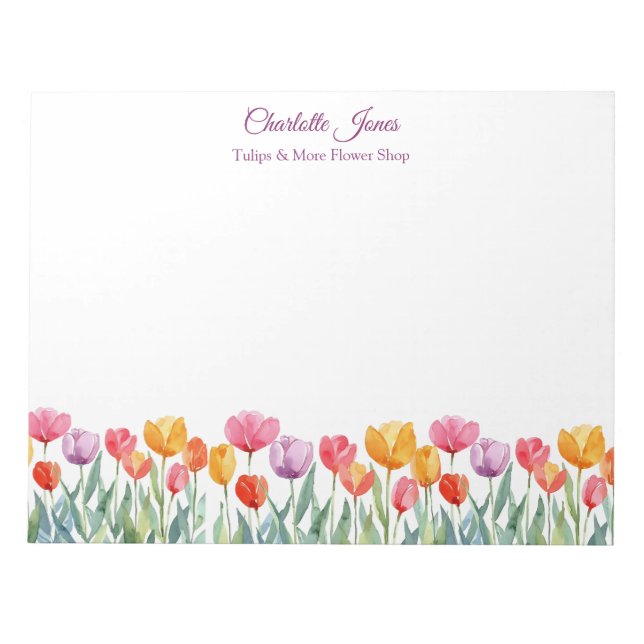 Personalised Colourful Tulips Business Notepad (Front)