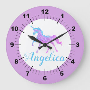 Personalised Colourful Unicorn Large Clock