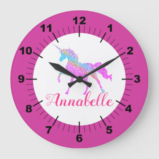 Personalised Colourful Unicorn Large Clock