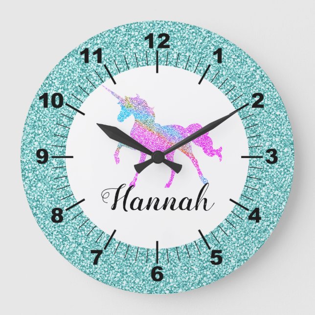 Personalised Colourful Unicorn Large Clock (Front)