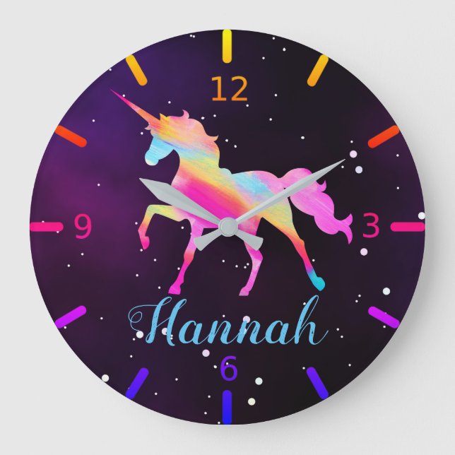 Personalised Colourful Unicorn Large Clock (Front)