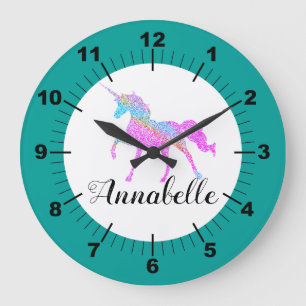 Personalised Colourful Unicorn Large Clock
