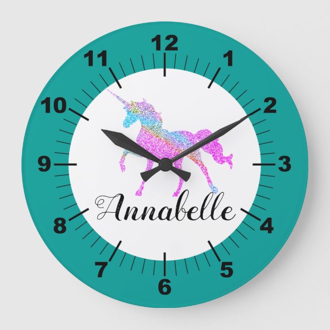 Personalised Colourful Unicorn Large Clock (Front)