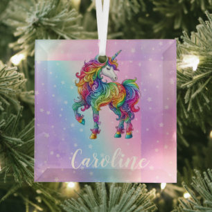 Personalised Colourful unicorn magic  Glass Tree Decoration