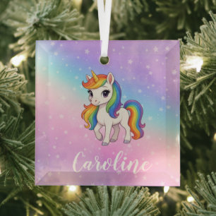 Personalised Colourful unicorn magic Glass Tree Decoration