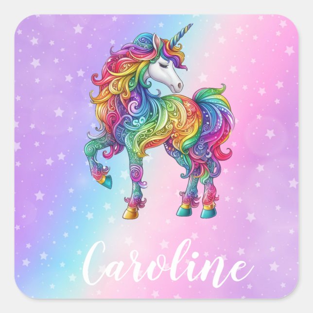 Personalised Colourful unicorn magic  Square Sticker (Front)