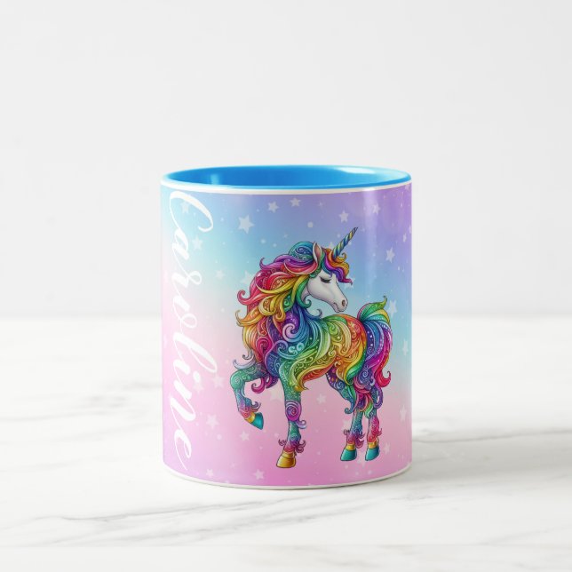 Personalised Colourful unicorn magic  Two-Tone Coffee Mug (Center)
