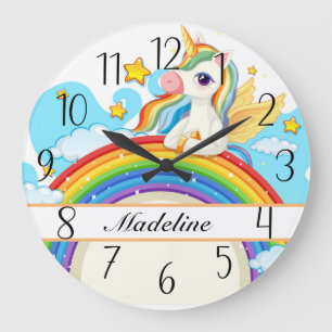 Personalised Colourful Unicorn & Rainbow Large Clo Clock