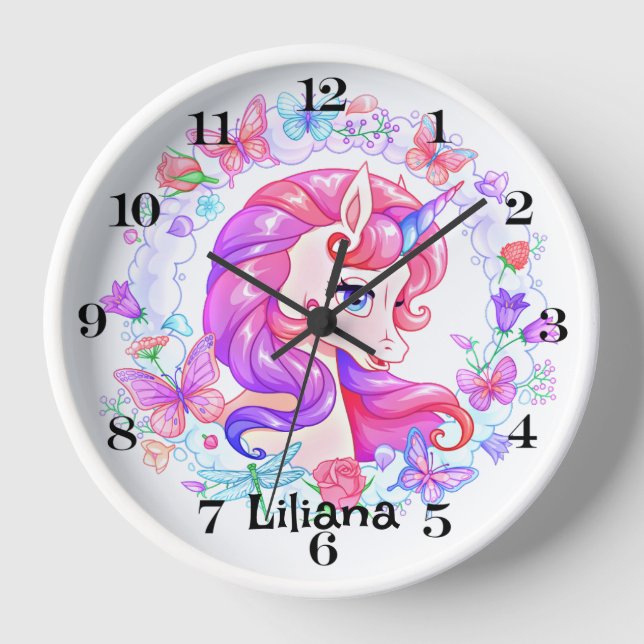 Personalised Colourful Unicorn Wall Clock (Front)