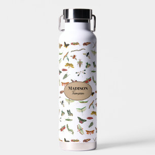 Personalised Colourful Vintage Insect Pattern Water Bottle