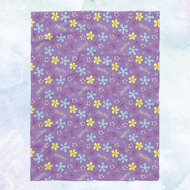 Personalised Colourful Wildflowers Purple Baby Gir Fleece Blanket (Creator Uploaded)