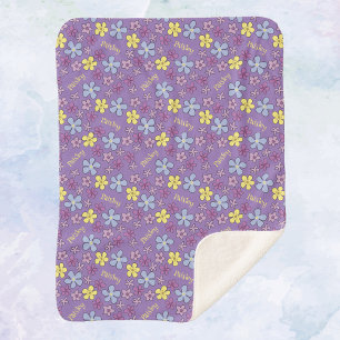 Personalised Colourful Wildflowers Purple Baby Gir Sherpa Blanket