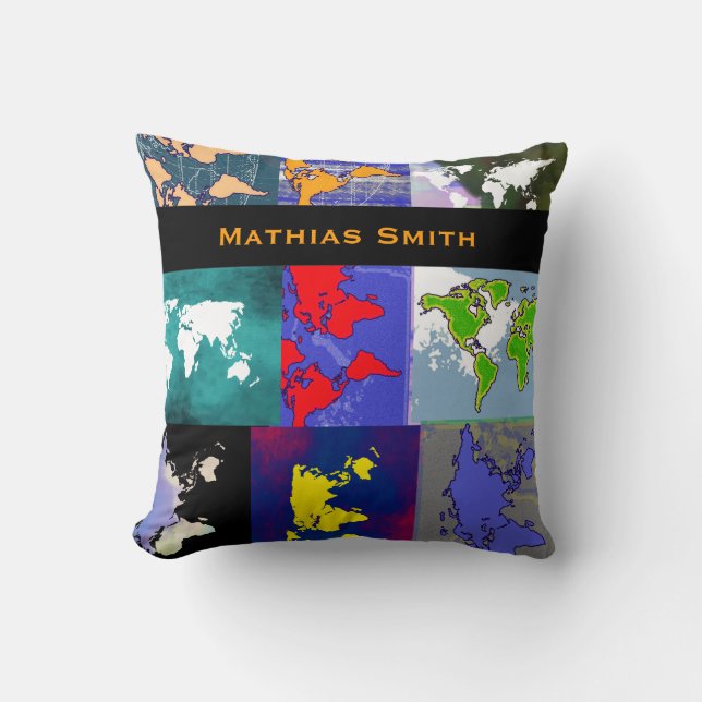 personalised colourful world maps cushion (Front)