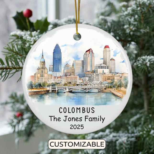 Personalised Columbus Ornament, Ohio Ceramic Tree Decoration (Creator Uploaded)