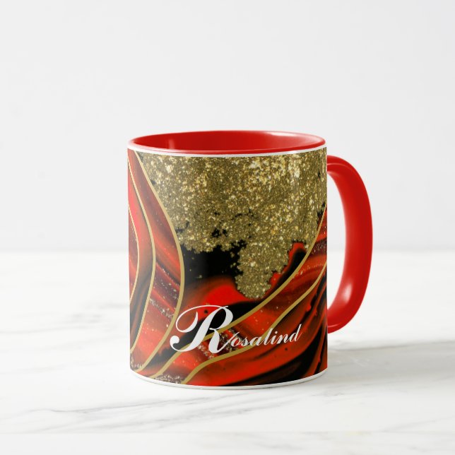 Personalised Combo Mug: red, & Gold Accents Mug (Front Right)