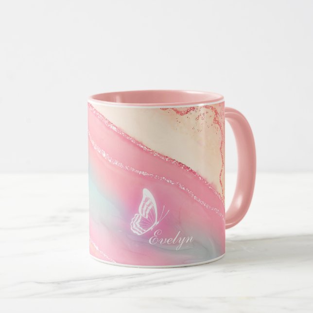 Personalised Combo Pink Gold Marble Mug  (Front Right)