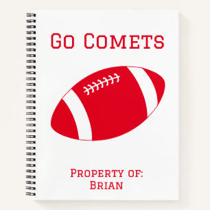 Personalised Comets Red Football Spiral Notebook