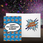 Personalised Comic Book HAPPY BIRTHDAY Blue Card<br><div class="desc">A fun,  trendy superhero comic book pop customisable birthday celebration card. Treat a special someone on their special day!
Designed by Thisisnotme©</div>