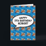 Personalised Comic Book HAPPY BIRTHDAY Blue Card<br><div class="desc">A fun,  trendy superhero comic book pop customisable birthday celebration card. Treat a special someone on their special day!
Designed by Thisisnotme©</div>