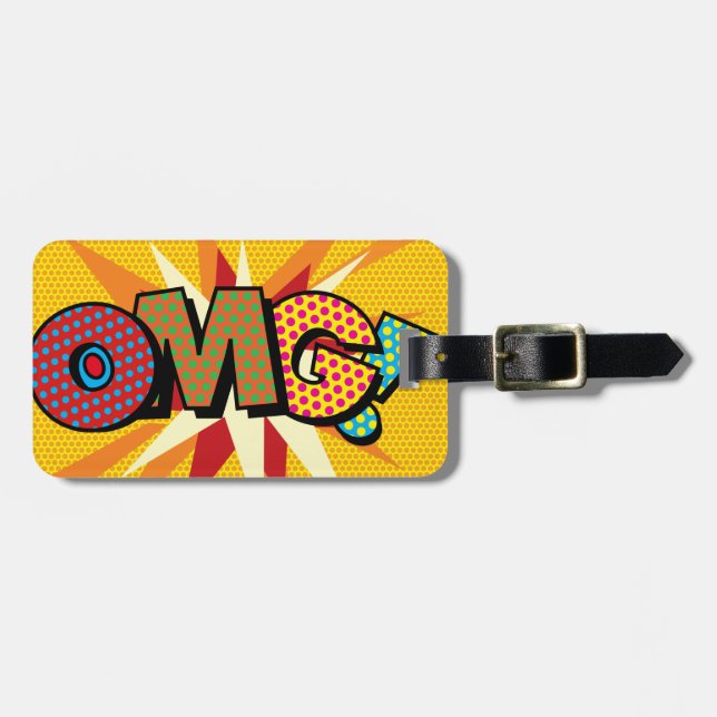 Personalised Comic Book Pop Art OMG! Luggage Tag (Front Horizontal)