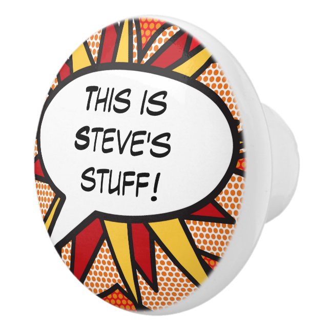 Personalised Comic Book Pop Art Speech Bubble Ceramic Knob (Right)