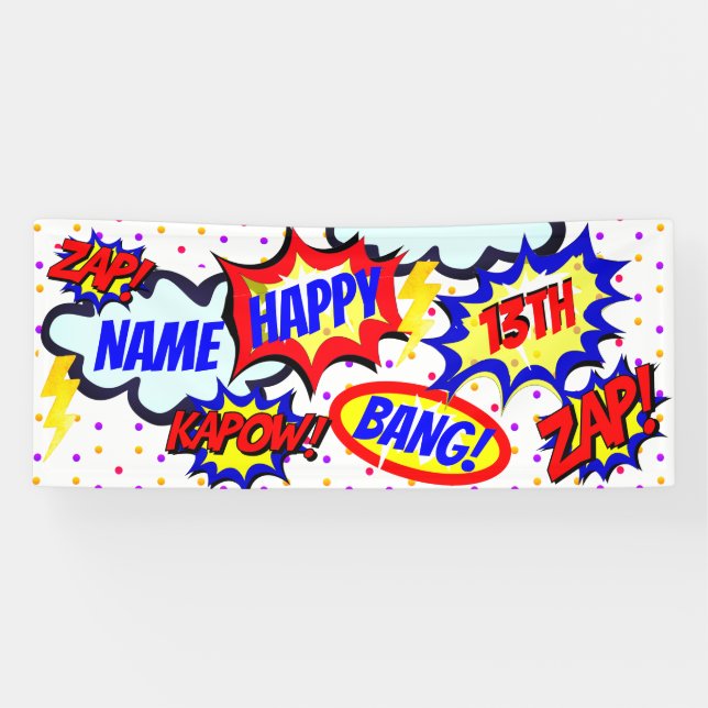 Personalised Comic Book Super Hero Party Banner (Horizontal)