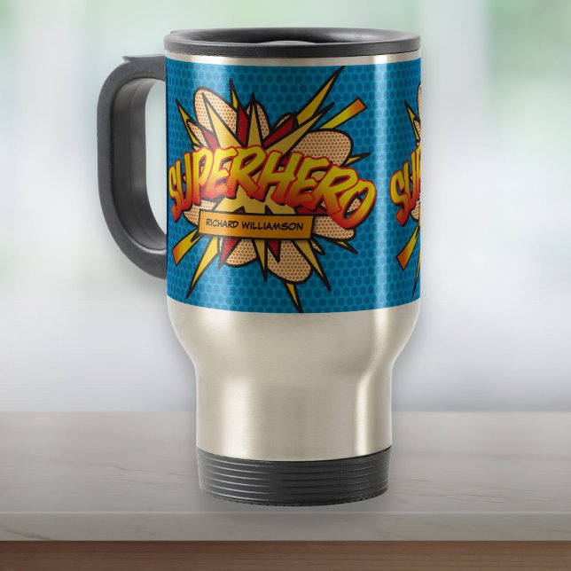 Personalised Comic Book SUPERHERO Travel Mug (Personalized Comic Book SUPERHERO Travel Mug)