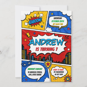 Personalised Comic Superhero Birthday party Invitation
