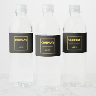 Personalised Company Black Modern Custom Business Water Bottle Label