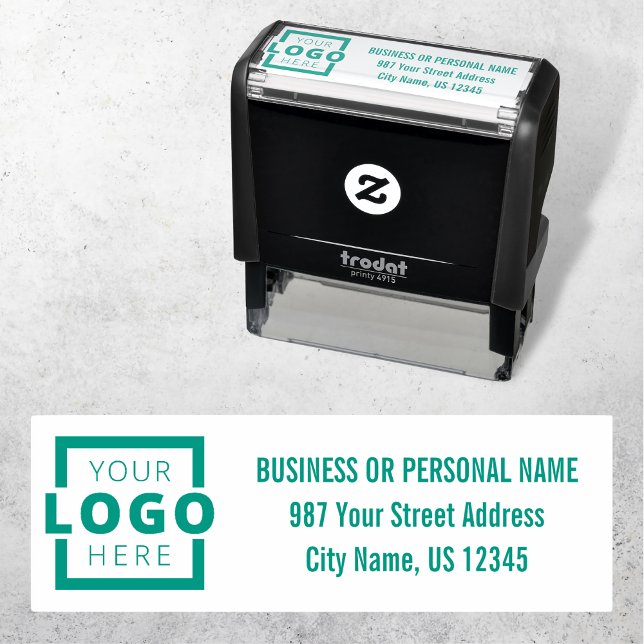 Personalised Company Business Logo Address Green Self-inking Stamp (Creator Uploaded)