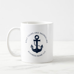 Personalised Company Nautical Navy Blue Anchor Coffee Mug
