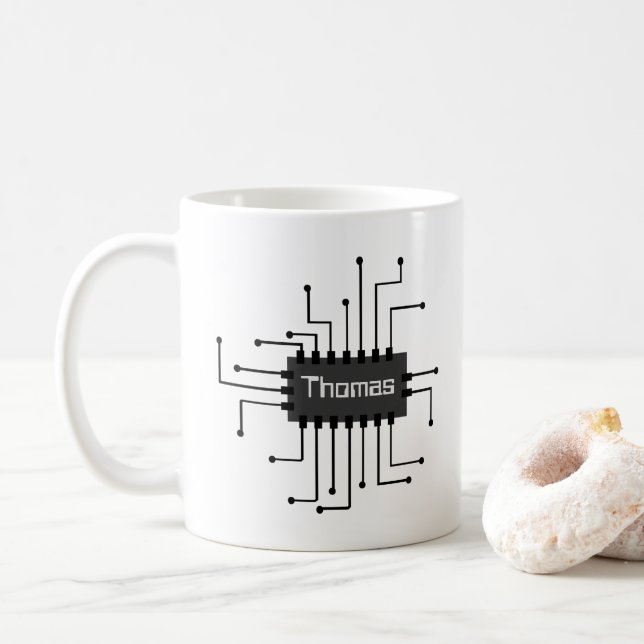 Personalised Computer IC Chip Image Coffee Mug (With Donut)