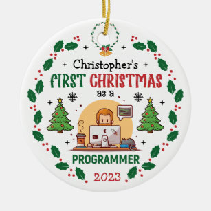Personalised Computer Programmer First Christmas Ceramic Tree Decoration