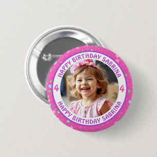 Personalised Confetti Photo, Name and Age Birthday 6 Cm Round Badge