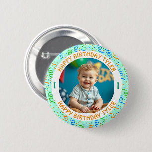 Personalised Confetti Photo, Name and Age Birthday 6 Cm Round Badge