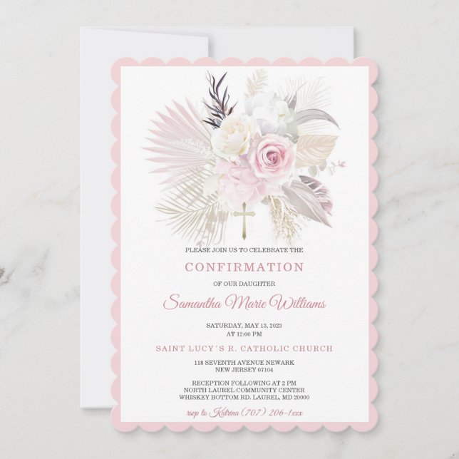 Personalised Confirmation Blus for Girls Invitation (Front)