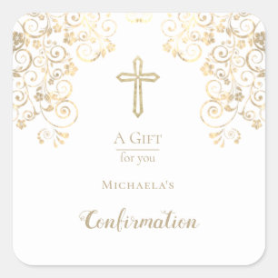 Personalised Confirmation Gold Hand Sanitizer  Lab Square Sticker