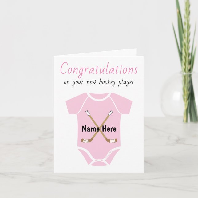 Personalised Congratulations New Hockey Baby Girl Card (Front)