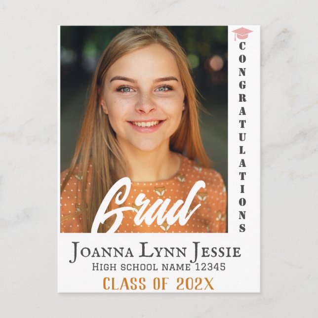 Personalised Congratulations script Graduate Photo Holiday Postcard (Front)