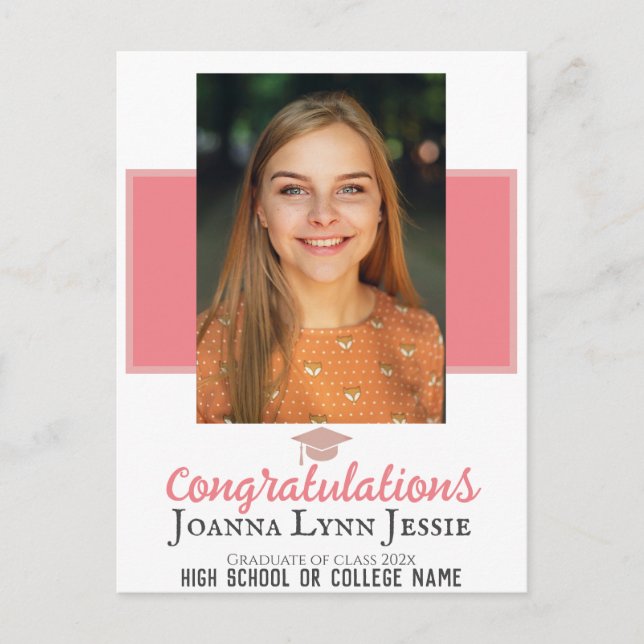 Personalised Congratulations script Graduate Photo Postcard (Front)