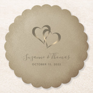 Personalised Connected Hearts Gold Paper Coaster