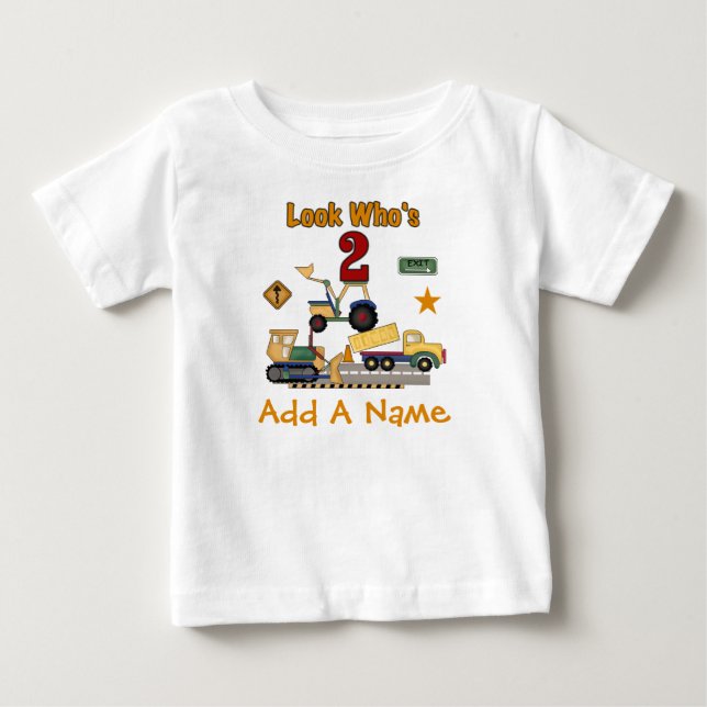 Personalised Construction 2nd Birthday T-shirt (Front)