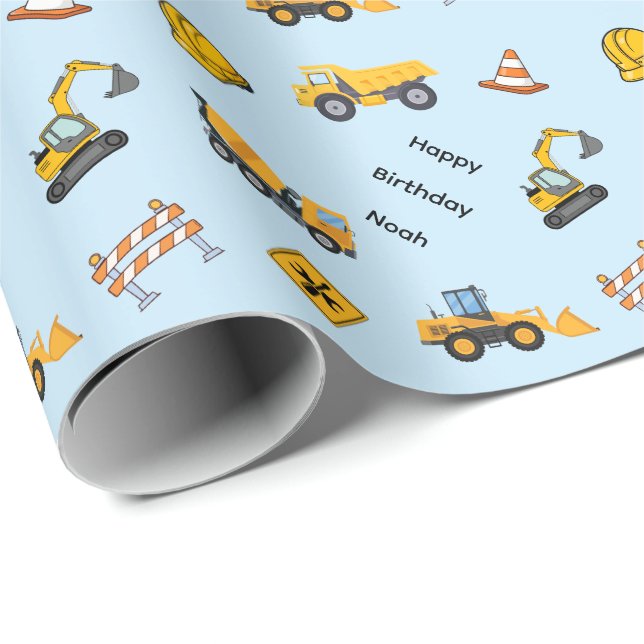 Personalised Construction Birthday Wrapping Paper (Roll Corner)