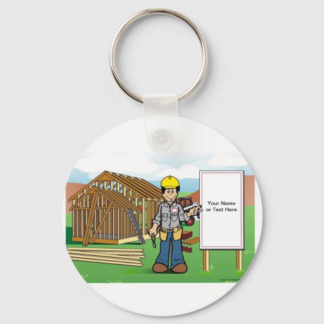 Personalised Construction, Home Builder Cartoon Tw Key Ring (Front)