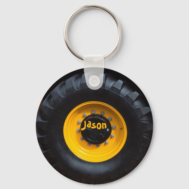 Personalised Construction Tractor Wheel Key Ring (Front)