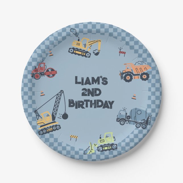 Personalised Construction Truck Birthday Party Pla Paper Plate (Front)
