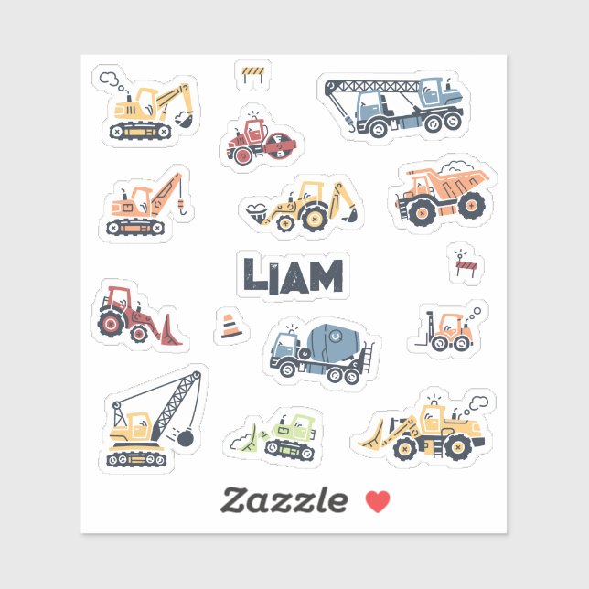 Personalised Construction Truck Die-Cut Stickers (Sheet)